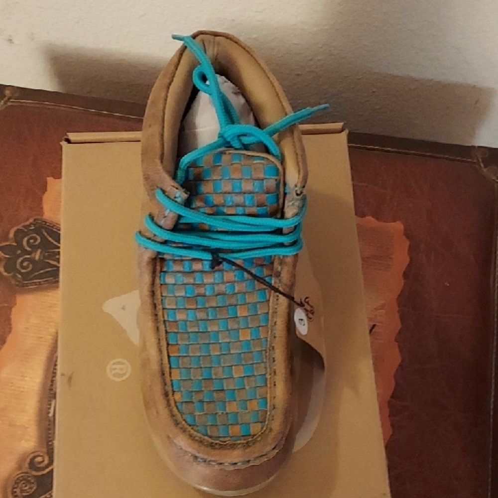 Kids Tan and Blue Shoes